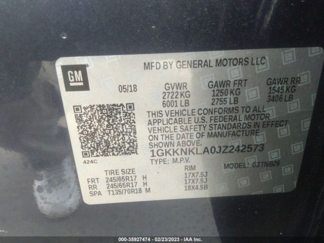 1GKKNKLA0JZ242573 GMC ACADIA SLE