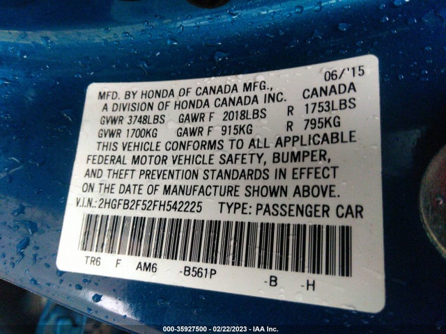 Honda Civic Sedan Lx 2015 2HGFB2F52FH542225 Image 9