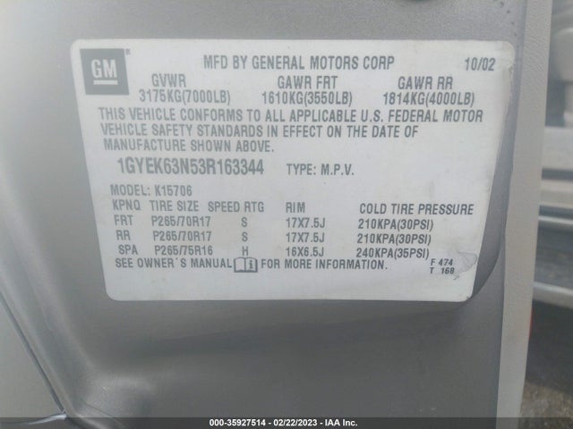 Cadillac Escalade 2003 1GYEK63N53R163344 Image 10