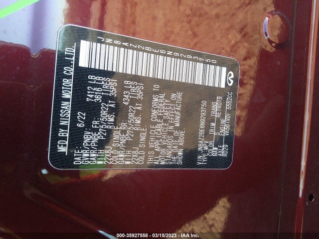 2022 Infiniti QX80, VIN: JN8AZ2BE6N9293750