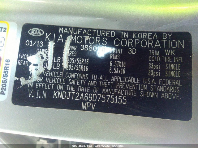 2013 KIA SOUL VIN: KNDJT2A69D7575155