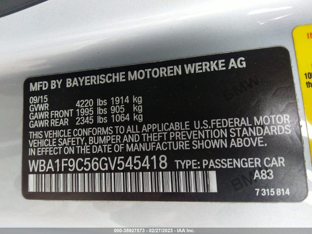 2016 BMW 2 Series, VIN: WBA1F9C56GV545418