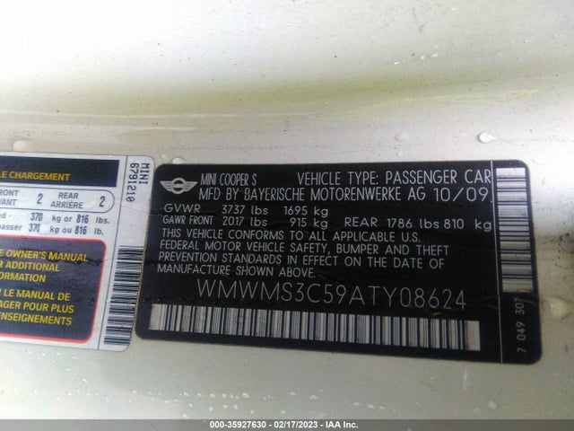 WMWMS3C59ATY08624 Mini Cooper Convertible S