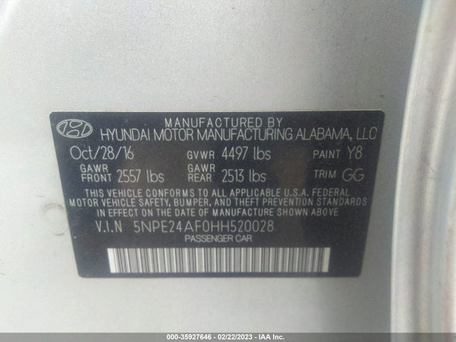 Hyundai Sonata 2.4l 2017 5NPE24AF0HH520028 Image 11