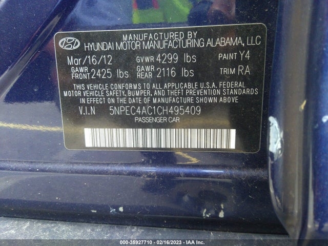 Hyundai Sonata 2.4l Se 2012 5NPEC4AC1CH495409 Image 10