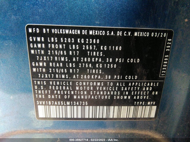 Volkswagen TIGUAN S 2020 3VV1B7AX5LM134735 Image 10