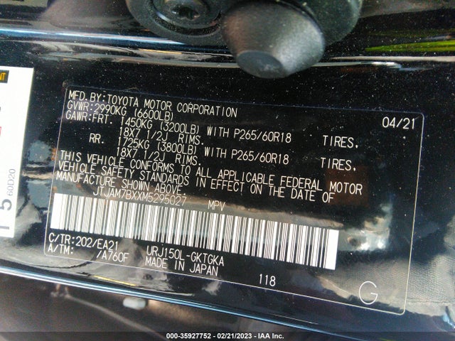 2021 Lexus GX, VIN: JTJAM7BXXM5295027
