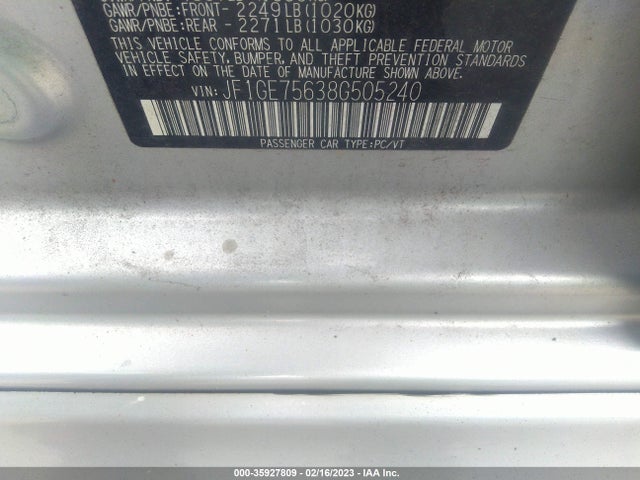 Subaru IMPREZA SEDAN 2008 JF1GE75638G505240 Image 10