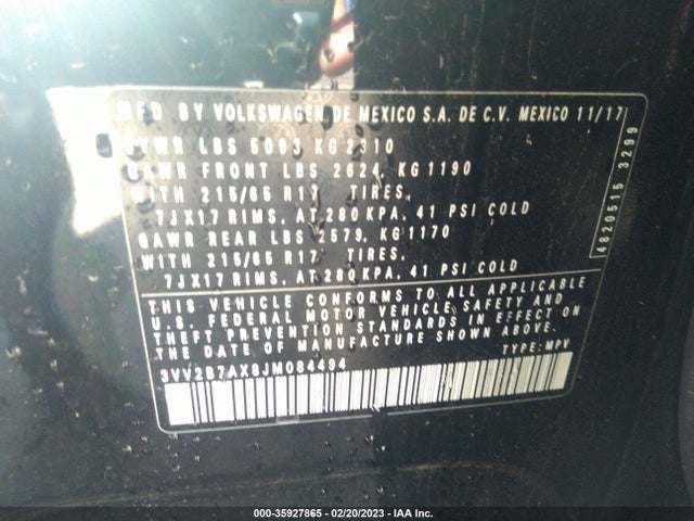 3VV2B7AX8JM084494 Volkswagen Tiguan Sel/se