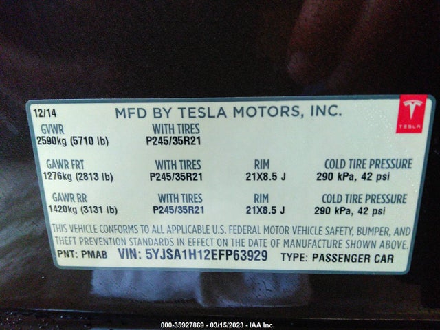 Tesla Model S 60 Kwh Battery/p85 2014 5YJSA1H12EFP63929 Image 11