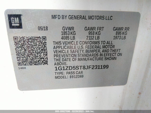Chevrolet MALIBU LT 2018 1G1ZD5ST8JF231199 Image 9