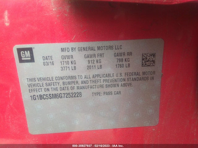 Chevrolet CRUZE LS 2016 1G1BC5SM6G7252228 Image 9