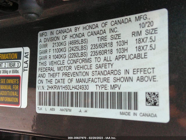 Honda CR-V EX 2020 2HKRW1H50LH424930 Image 10