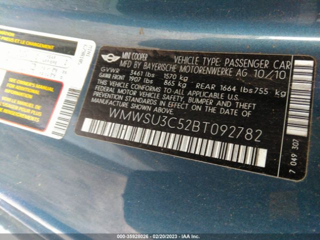 WMWSU3C52BT092782 Mini COOPER HARDTOP