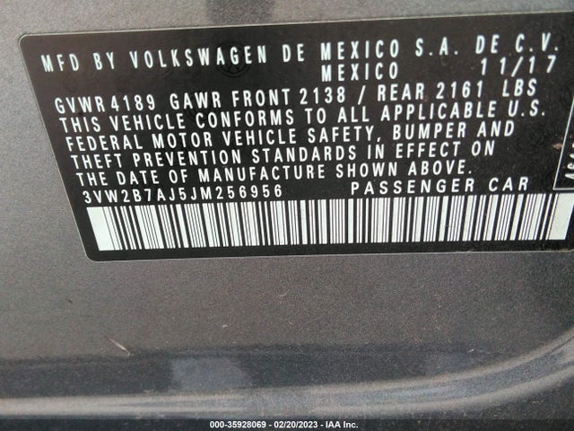 2018 Volkswagen Jetta, VIN: 3VW2B7AJ5JM256956