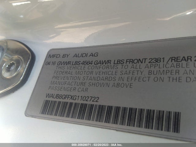 WAUB8GFFXG1102722 Audi A3 2.0t Premium