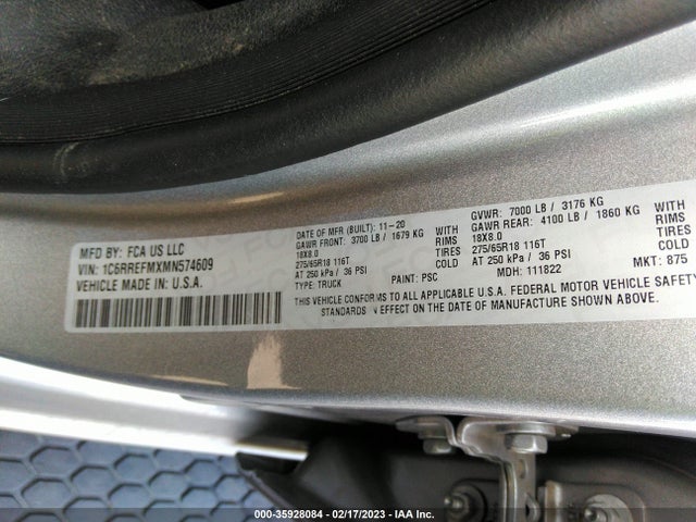 RAM 1500 Big Horn 2021 1C6RREFMXMN574609 Image 9