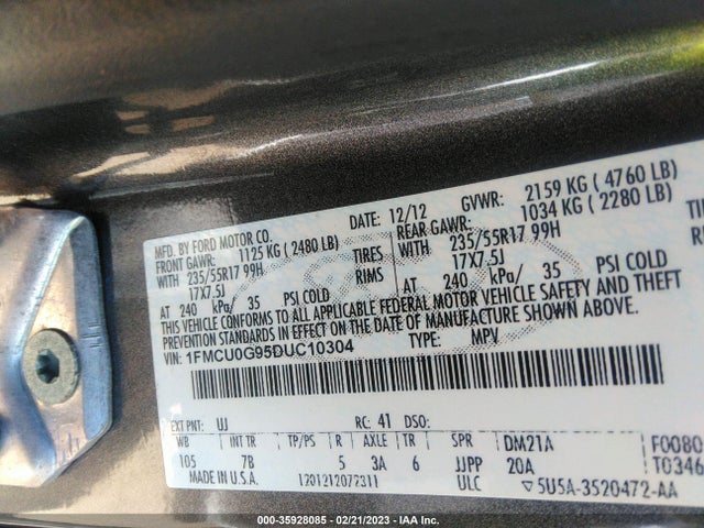 35928085 :رقم المزاد ، 1FMCU0G95DUC10304 vin ، 2013 Ford Escape Se مزاد بيع