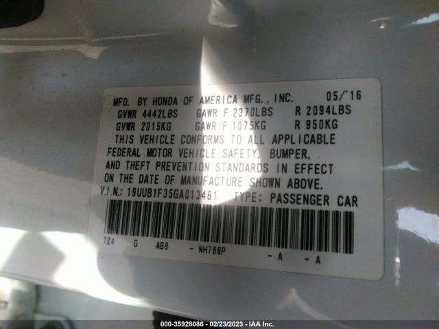 Acura TLX 2016 19UUB1F35GA013481 Image 9