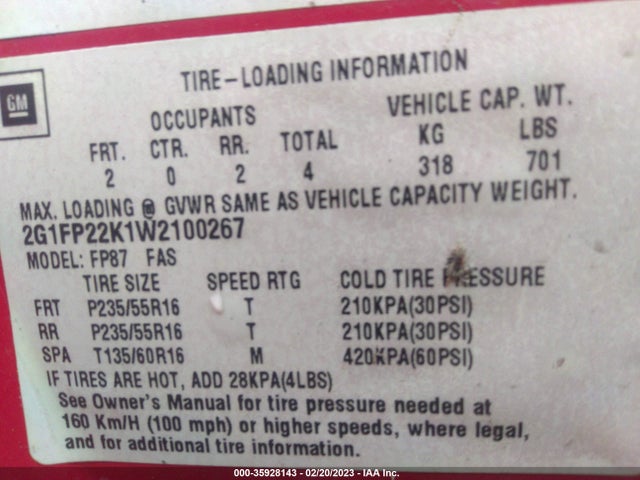 Chevrolet Camaro 1998 2G1FP22K1W2100267 Image 10