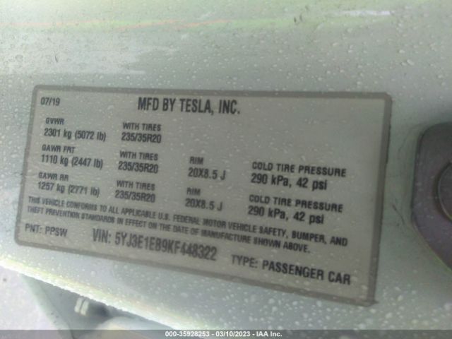5YJ3E1EB9KF448322 Tesla MODEL 3