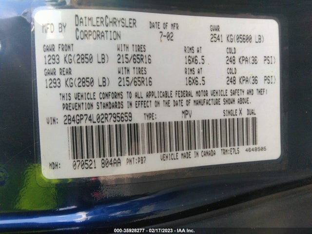 Dodge Grand Caravan Ex 2002 2B4GP74L02R795659 Image 10