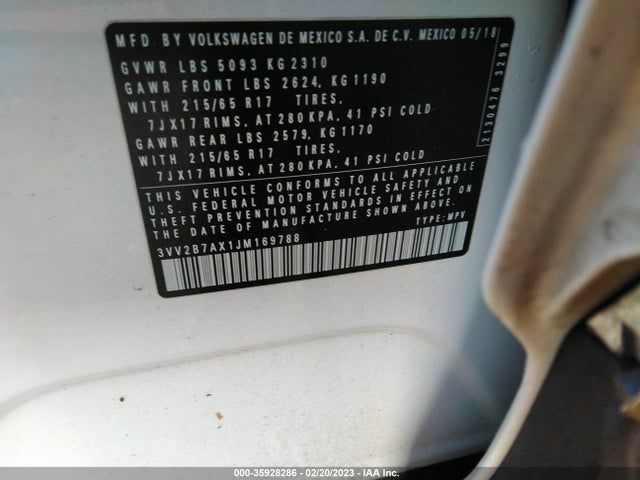 3VV2B7AX1JM169788 Volkswagen Tiguan Sel/se