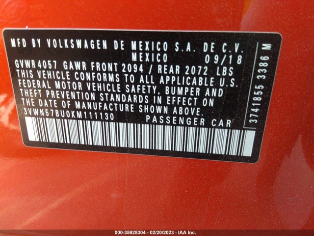 3VWN57BU0KM111130 Volkswagen JETTA S