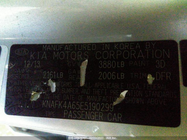 KNAFK4A65E5190299 KIA FORTE LX