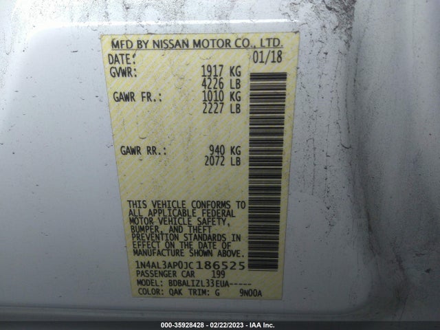 2018 Nissan Altima, VIN: 1N4AL3AP0JC186525