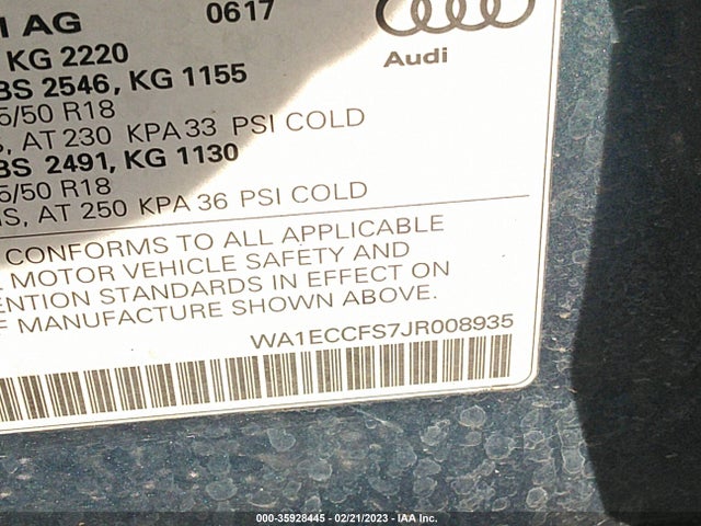 WA1ECCFS7JR008935 Audi Q3 Premium/sport Premium