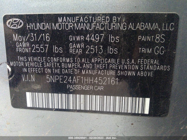 Hyundai SONATA SE 2017 5NPE24AF1HH452161 Image 10