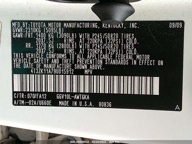 Toyota Venza 2009 4T3ZK11A79U015912 Image 10