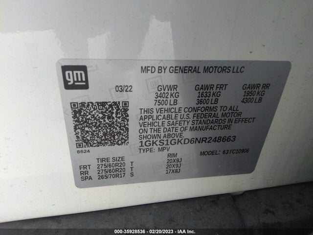GMC Yukon Xl Slt 2022 1GKS1GKD6NR248663 Image 9