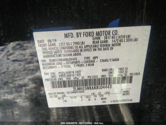2LMHJ5NK6KBL04443 Lincoln MKT