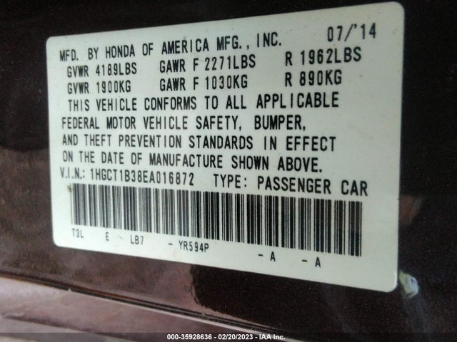 Honda Accord Coupe Lx-s 2014 1HGCT1B38EA016872 Image 9