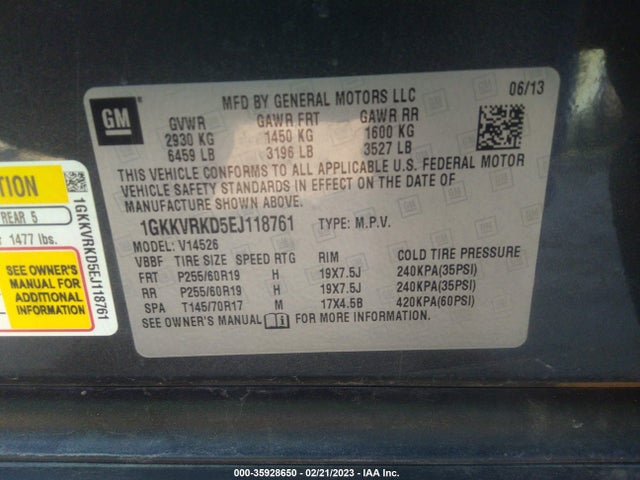 GMC ACADIA SLT 2014 1GKKVRKD5EJ118761 Image 9