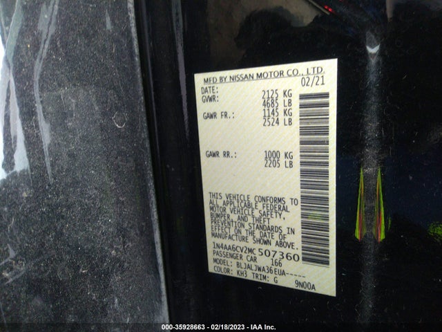 2021 NISSAN MAXIMA SV VIN: 1N4AA6CV2MC507360