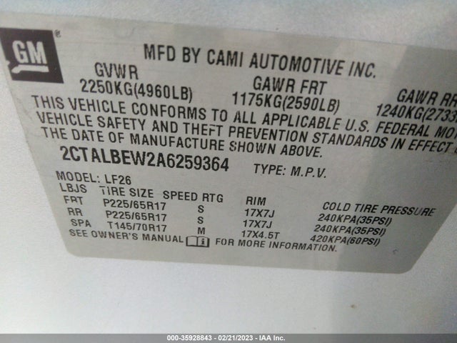 2010 GMC TERRAIN SLE-1 VIN: 2CTALBEW2A6259364