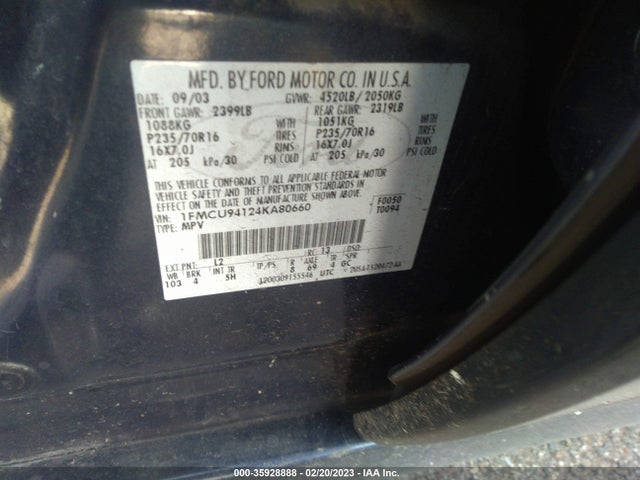 2004 FORD ESCAPE LIMITED VIN: 1FMCU94124KA80660