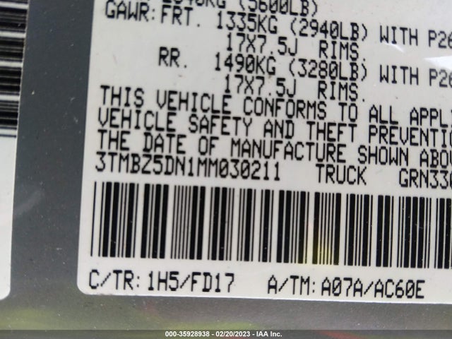 Toyota Tacoma 2wd Sr5/trd Sport 2021 3TMBZ5DN1MM030211 Image 10