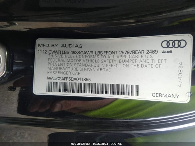 2013 AUDI S5 PREMIUM PLUS VIN: WAUCGAFR5DA041855