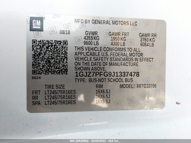 2018 GMC Savana, VIN: 1GJZ7PFG9J1337478