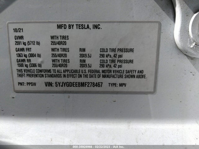 5YJYGDEE8MF278467 Tesla Model Y Long Range