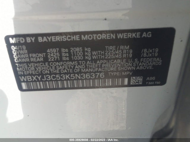 2019 BMW X2, VIN: WBXYJ3C53K5N36376