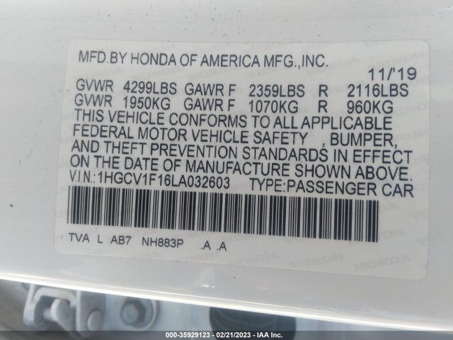 Honda Accord Sedan Lx 2020 1HGCV1F16LA032603 Image 9