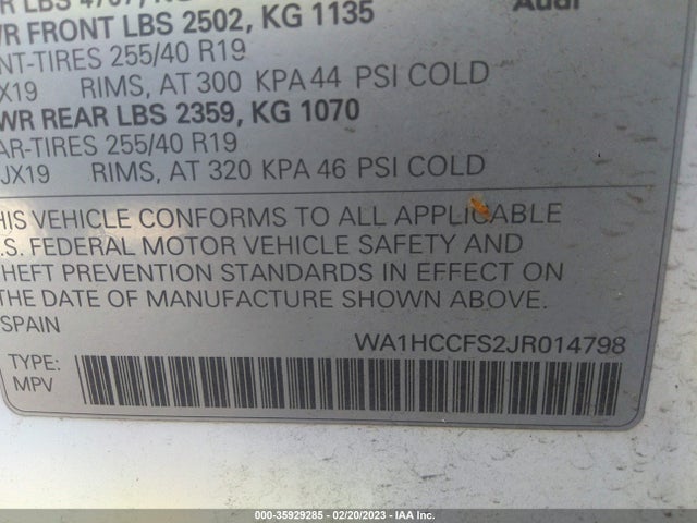 WA1HCCFS2JR014798 Audi Q3 Premium Plus