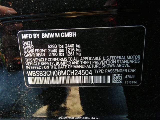 2021 BMW M5, VIN: WBS83CH08MCH24504