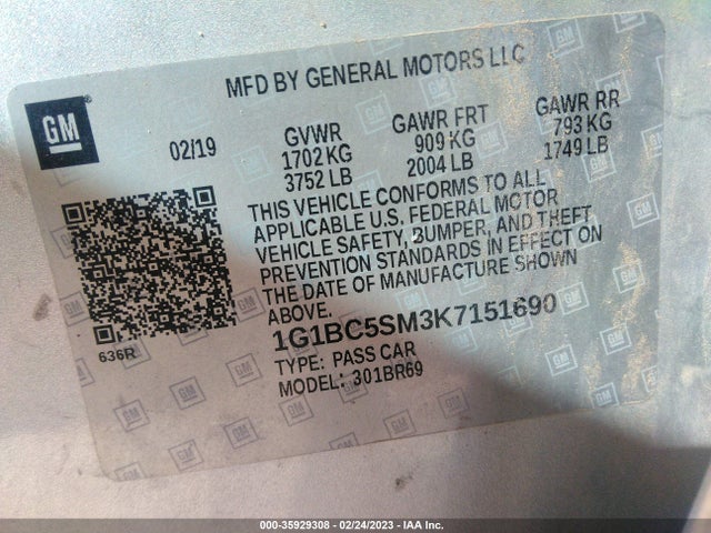 Chevrolet CRUZE LS 2019 1G1BC5SM3K7151690 Image 10