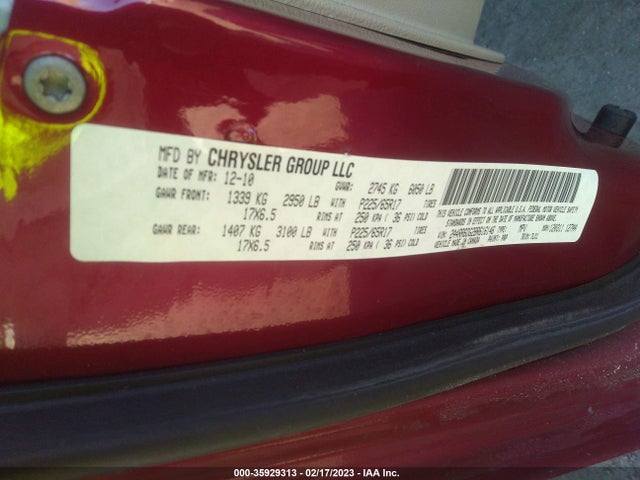 2011 CHRYSLER TOWN & COUNTRY LIMITED VIN: 2A4RR6DG2BR616146